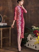 Lace Half Sleeves Cheongsam Midi Dress